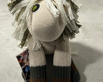Adorable Off White Horse with Green and Brown on The Legs Sock Monkey Sock Horse