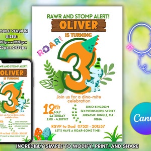 Dinosaur Invitation Template, Printable Dinosaur Invitation, T-Rex Invitation Template, Digital Dinosaur Invitation, Dinosaur Birthday Theme