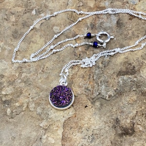 Sparkly Purple Druzy Pendant with Sterling Silver Satellite Chain