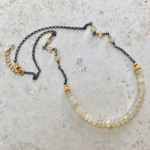 Ethiopian Opal Necklace with Oxidized Sterling Silver and Gold Vermeil Accent Beads.