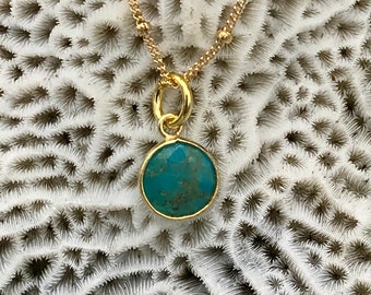 TIny Turquoise Pendant WIth 14ct Gold Filled Satellite Chain