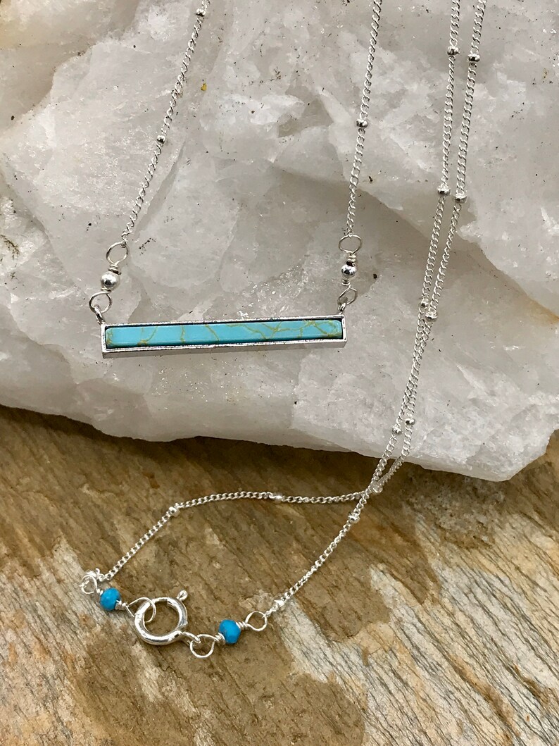Sterling Silver and Turquoise Bar Necklace Etsy