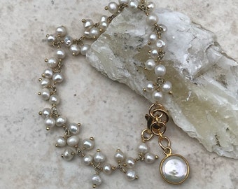 Gold Filled Or Sterling Silver Dangling  Freshwater Pearl Bracelet