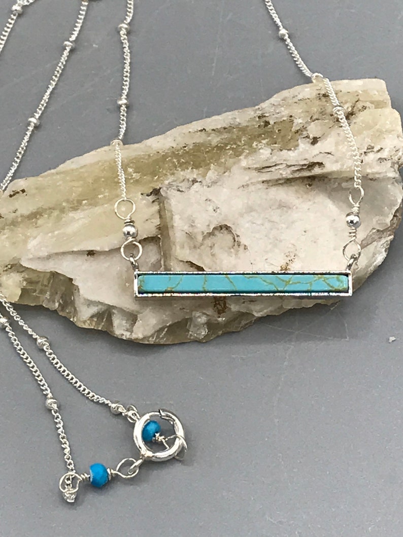 Sterling Silver and Turquoise Bar Necklace Etsy