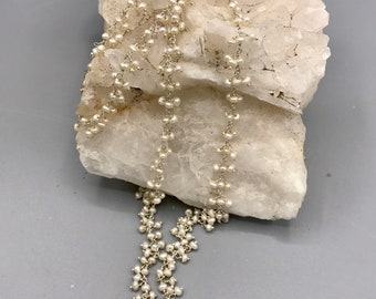 Long Layering  Sterling Silver Necklace with Dangling Freshwater Pearls