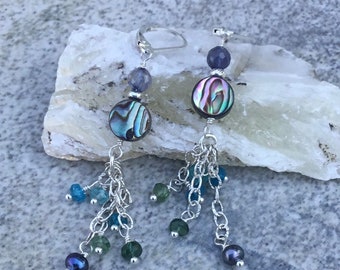 Sterling Silver Abalone and Gemstone Earrings