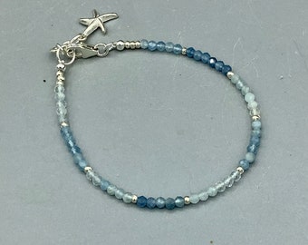 Faceted Variegated Aquamarine and Sterling Silver Bracelet