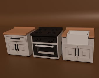 Miniatur 1:12 Skala 3D druckbare Küchenschrank Modelle - Spüle, Standard, Herd