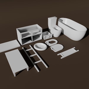 Dollhouse Bathroom Furniture Set - STL Files for 3D Printing