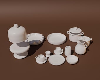 3D Gedrucktes Puppenhaus Geschirr Set: STL Dateien (Digitaler Download)
