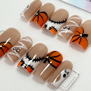 Spooky Ghost Pumpkin Halloween  Press On Nails, Handmade Gel False Nails for Event Party Holiday  Special Occasion