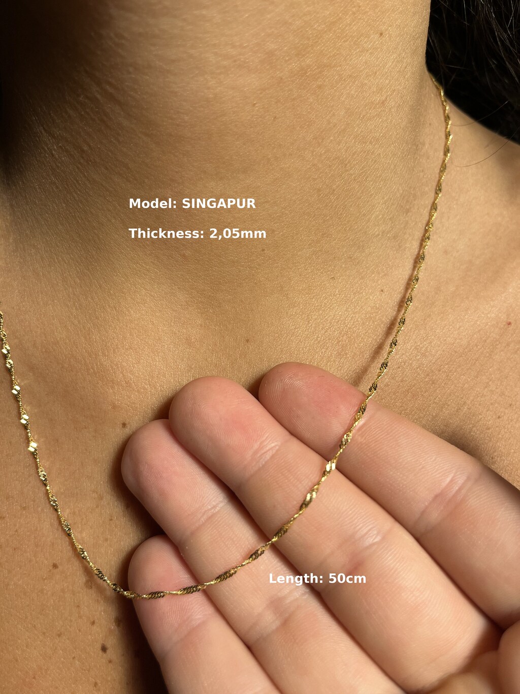 Collana In Oro Giallo 14K, Catena Stile Singapore Da 1.5 Mm, Varie Lunghezze Disponibili, Con Scatola Regalo