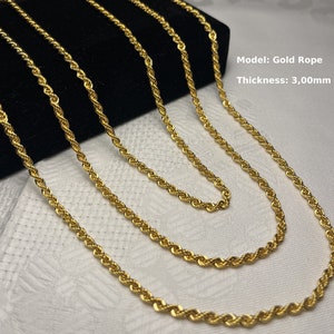 14K Gold Rope Chain Gold Rope Chain Necklace 0,90-3,00 mm 18&quot;-24&quot; inches, 14K Gold Rope Chain,Men Women,Rope Chain Necklace, Valentines Gift
