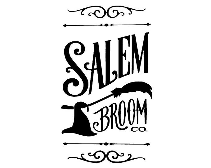 SALEM BROOM Vinyl Decal \u2022 Halloween Decal \u2022 Salem Broom Co \u2022 Witch Hat Broom \u2022 Salem Witch Decor \u2022 DIY Halloween Sign Decal