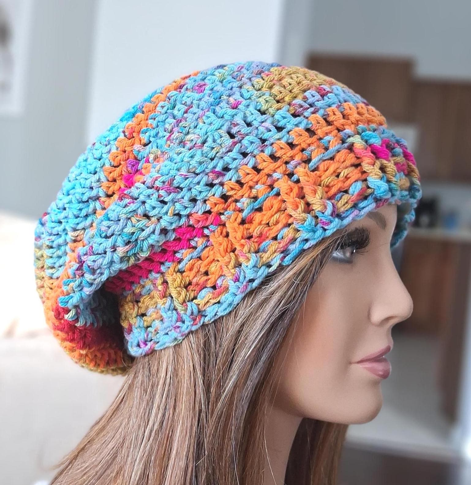 Varigated Ribbed Beanie Pattern Crocheted Slouchy Beanie • Variegated Acrylic Yarn Ribbed Brim Hat - Etsy