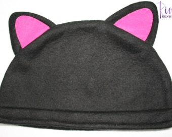 Black Cat Hat / Fleece Hat / Winter Hat / Fleece Cat Hat