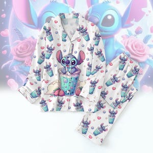 Disney Stitch Pajamas Set, Magic Kingdom Pajamas Women, Disneyland Trip Holiday Pajamas, Stitch And Angel Pajamas, Matching Pajamas Set