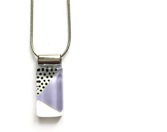 lilac necklace | black and white polka dots | minimalist | on stainless steel chain | handpainted glass by azurine