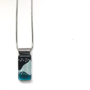 Black steel blue necklace | minimalist modern abstract | on stainless steel chain | handpainted glass by azurine