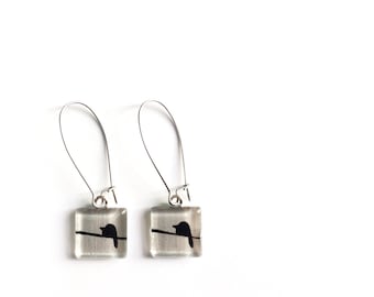 Boucles d'oreilles oiseaux | argent et noir | verre peint à la main par azurinebouc