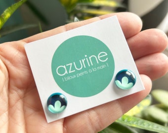 Teal and mint  earrings | stainless steel | hand painted glass by azurine | made in Quebec city.