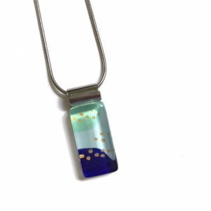 Blue & mint necklace | minimalist modern abstract | on stainless steel chain | handpainted glass by azurine