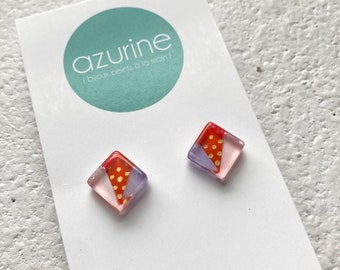 Lilac, coral and pink earrings | post earrings | surgical steel | handpainted glass by azurine