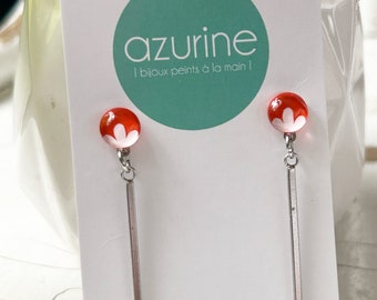 Boucles d'oreilles rouge et rose pâle | minimaliste | acier inoxydable | verre peint à la main par azurine | fabriqué au Québec