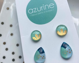 Duo de boucles d'oreilles minimaliste | yellow, pink gold | coeur | peint à la main par azurine