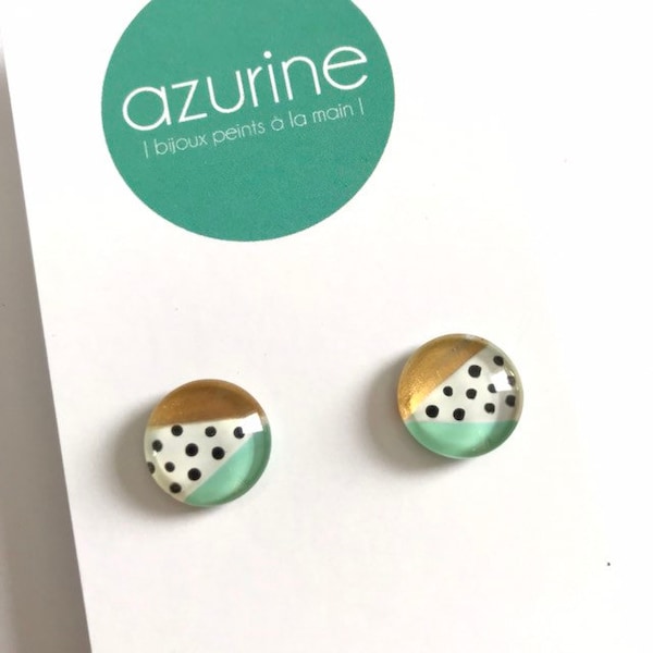 Boucles d'oreilles turquesa ou & blanc | retrô | minimalista | verre peint à la main par azurine