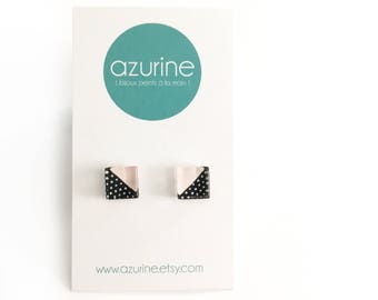 Handpainted jewelry | Retro pink earrings | black and white polka dots | minimalist | post earrings |  handpainted glass by azurine