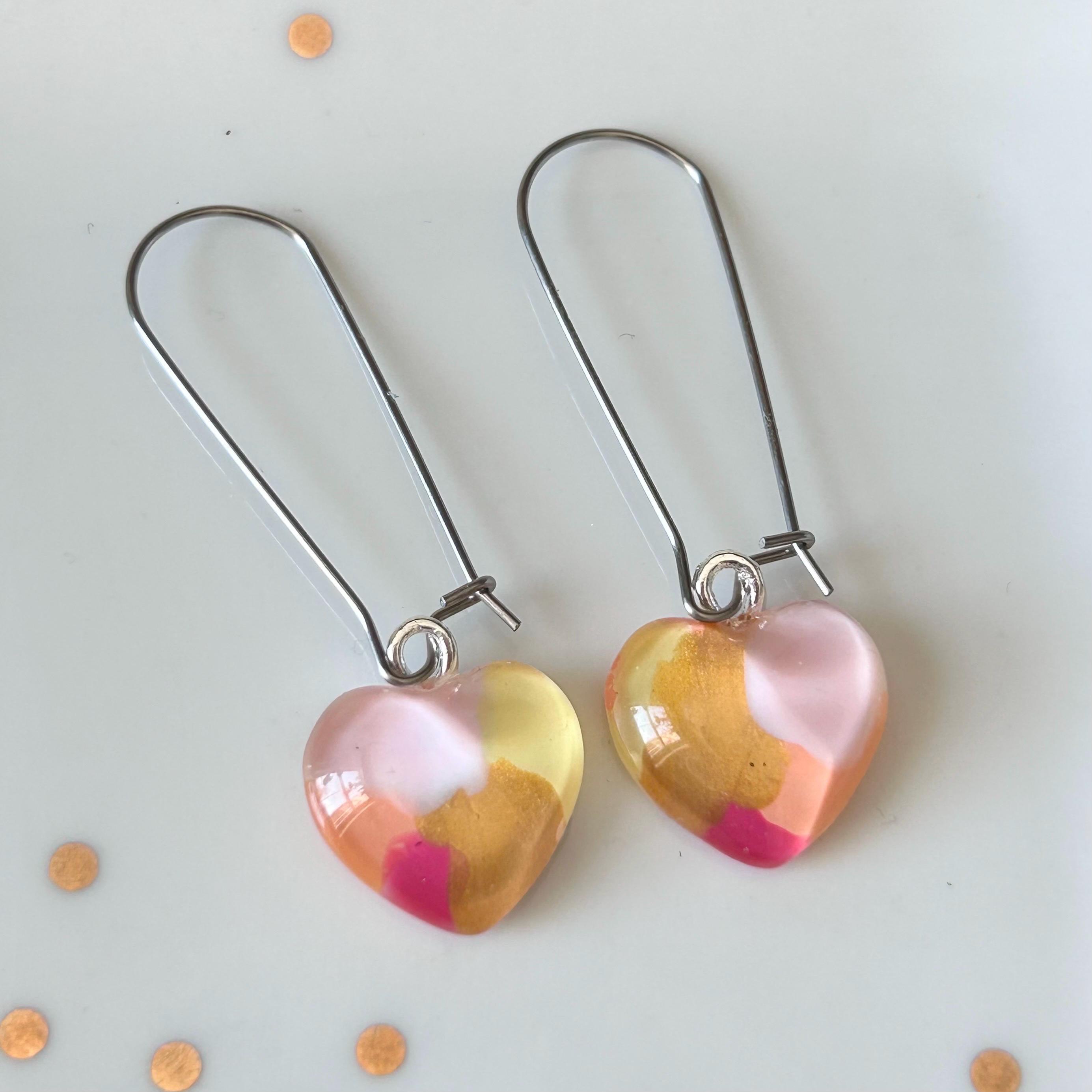 Boucles D'oreilles Pendantes Artisanales - Acier Inoxydable Doré Et Porcelaine à Zircon