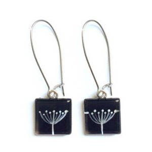Black earrings dandelion dangle Handpainted glass by azurine image 2