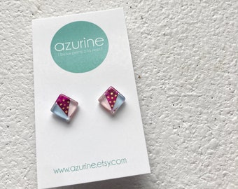 Blue, fuschia and pink earrings | post earrings | surgical steel | handpainted glass by azurine