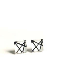 Minimalist earrings  | black and white abstract | handpainted glass by azurine