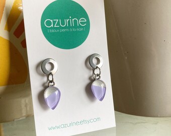 Delicate lilac drop earrings | teardrop | modern minimalist | dangle earrings | surgical steel handpainted glass, azurine