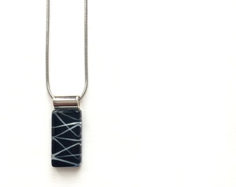 Black necklace | minimalist and modern | on stainless steel chain | handpainted glass by azurine