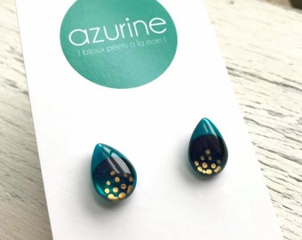 Boucles d'oreilles turquoise & or | minimaliste | verre peint à la main par azurine