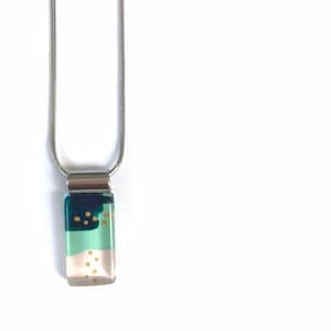 Pink mint teal necklace | minimalist modern abstract | on stainless steel chain | handpainted glass by azurine