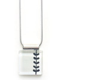 White necklace | leaf design |  on stainless steel chain | handpainted glass by azurine