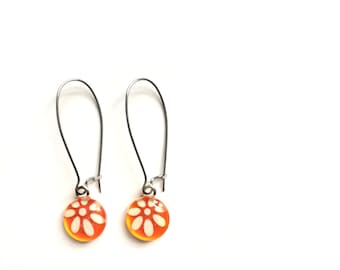 Orange flower earrings | handpainted glass | dangle | azurine