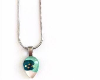 Tiny pink mint teal drop necklace | minimalist and modern | handpainted glass by azurine