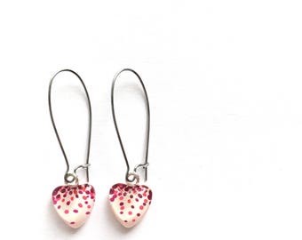 Pink heart earrings | confetti | dangle earrings | handpainted glass by azurine