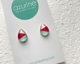 Boucles d'oreilles rose et vert menthe | minimaliste | verre peint à la main par azurine