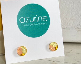 Yellow peach delicate  earrings |  post glass earrings | handpainted by azurine