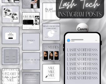 53 plantillas de publicaciones de Instagram sobre tecnología de pestañas, frases sobre pestañas, publicaciones sobre pestañas, branding de tecnología de pestañas, plantillas de Canva, extensiones de pestañas, folletos de pestañas