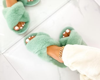 Fuzzy Green Slippers