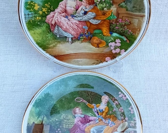 Plaques d'art murales décoratives édouardiennes Fragonard pour un couple courtisant un couple 11 po.