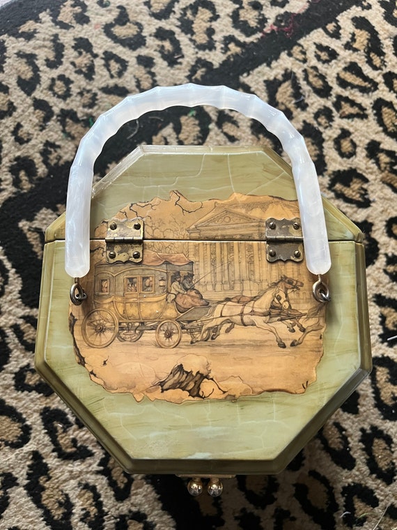 Wooden octagon purse w/lucite handle