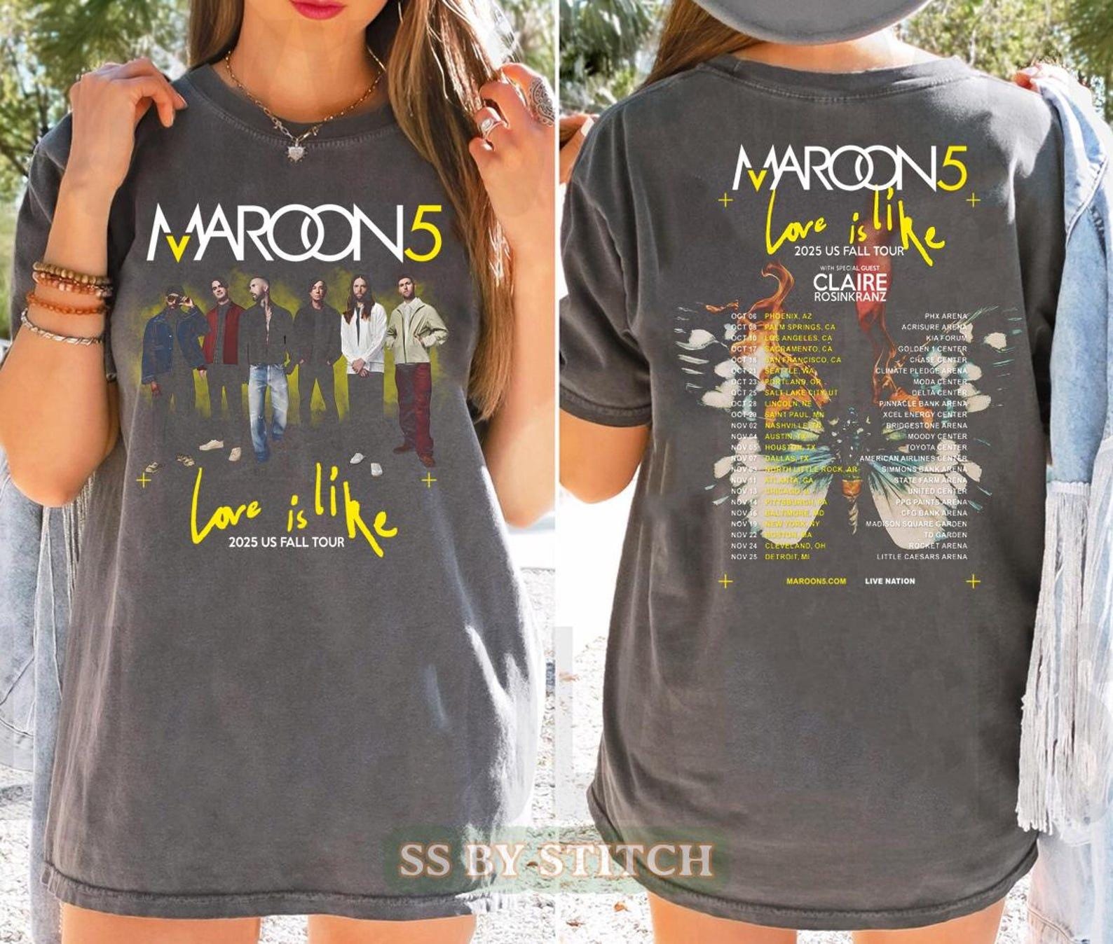 Maroon 5 Love is Like Tour 2025 PNG | Vintage Band Tee Design